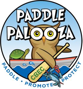 Paddlepalooza logo with owl kayaking